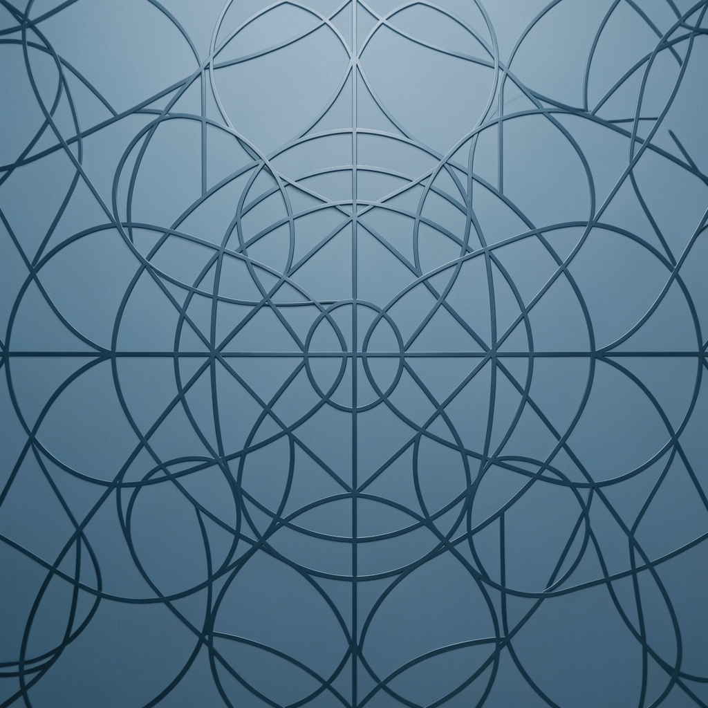 Abstract geometric pattern of overlapping circles and lines suggesting complexity versus oversimplification, rendered in muted blue tones